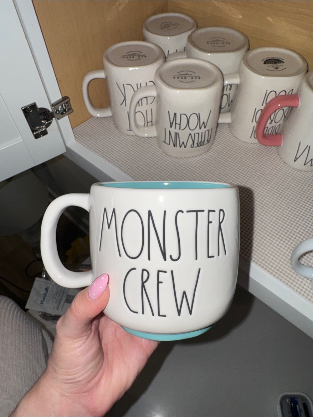 Rae Dunn White Ceramic Mug with Aqua Interior